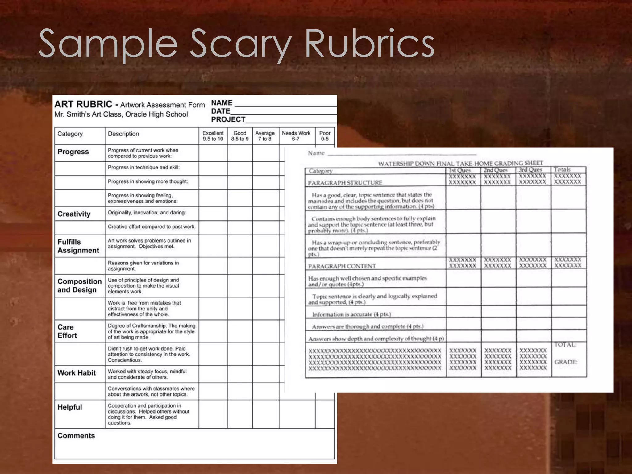 Sample Scary Rubrics