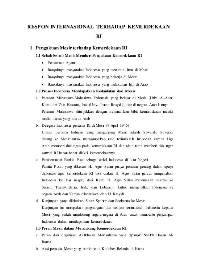 Respon internasional terhadap kemerdekaan RI Respon internasional terhadap kemerdekaan RI