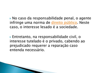A imputabilidade também é tratada de modo diferente entre os institutos. Somente os maiores de 18 anos são responsáveis civil e criminalmente por seus atos.
