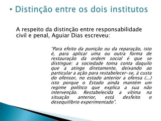 Significa dizer que em razão de uma ação ou omissão, pode surgir para o agente a responsabilidade civil, penal, ou ainda as duas responsabilidades.Em suma...