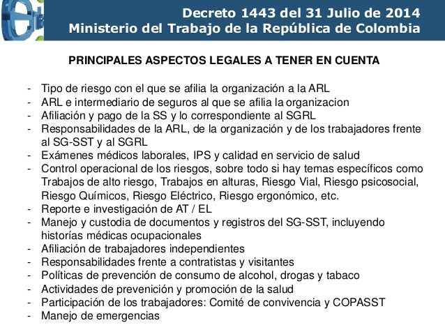 Decreto 1443 del 2014: SG-SST Responsabilidades – Beneficios - Impli…