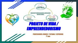 PROJETO DE VIDA /
EMPREENDEDORISMO
PROFESSORES: VANISE / TATIANA / JEFFERSON
1º ano
 