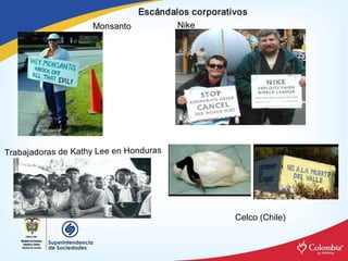 Escándalos corporativos 
                     Monsanto            Nike




Trabajadoras de Kathy Lee en Honduras 




                                                     Celco (Chile) 
 