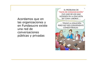 Acordamos que en
las organizaciones y
en Fundasucre existe
una red de
conversaciones
públicas y privadas
 