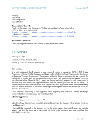 Example Comment Response Letter Response Letter to a Journal_2017 | PDF