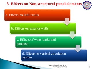 a. Effects on infill walls
b. Effects on exterior walls
c. Effects of water tanks and
parapets
d. Effects to vertical circulation
system
5
CE6701-SD&EE/UNIT 4 by,
Shanmugasundaram.N
 