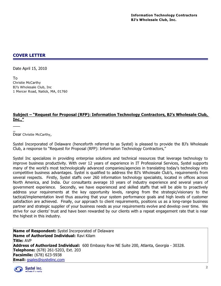 commer client details cover letter for rfp response