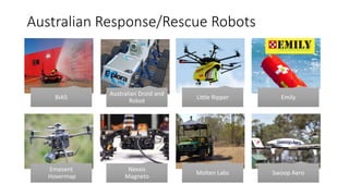 BIA5
Australian Droid and
Robot
Little Ripper Emily
Emesent
Hovermap
Nexxis
Magneto
Molten Labs Swoop Aero
Australian Response/Rescue Robots
 