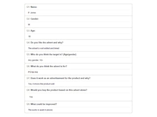 Responses to survey