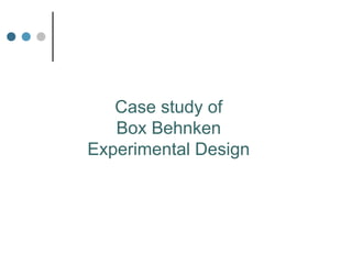 Case study of
Box Behnken
Experimental Design
 