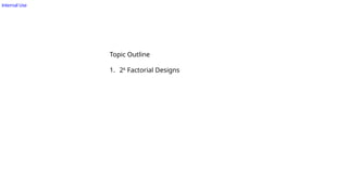 Internal Use
Topic Outline
1. 2K
Factorial Designs
 