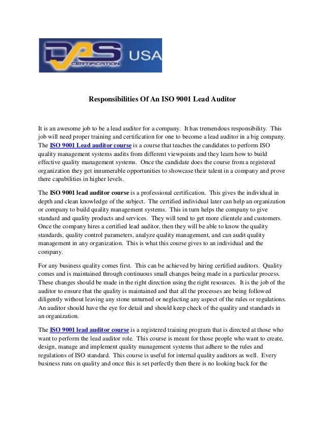 Responsibilities Of An ISO 9001 Lead Auditor