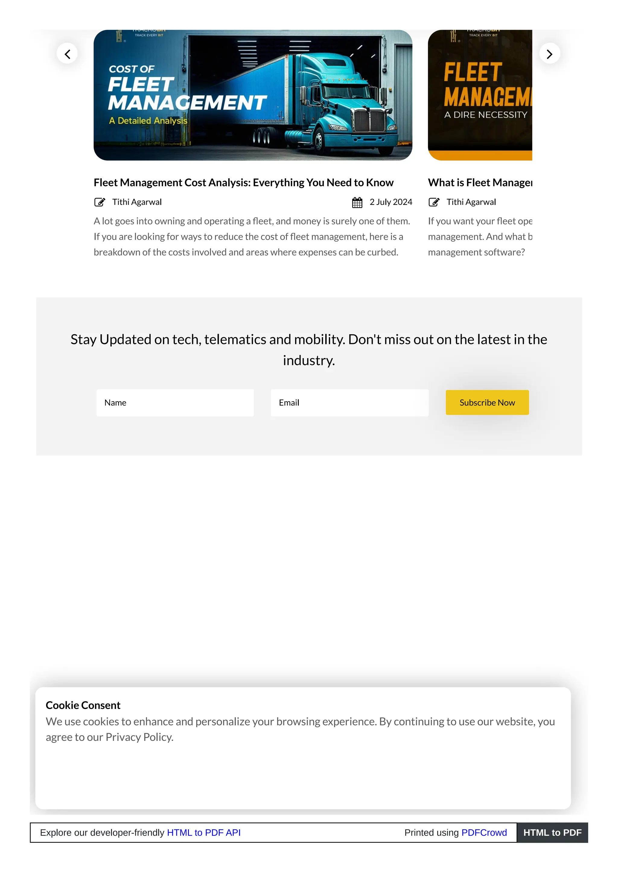 Stay Updated on tech, telematics and mobility. Don't miss out on the latest in the
industry.
Name Email Subscribe Now
Fleet Management Cost Analysis: Everything You Need to Know
A lot goes into owning and operating a fleet, and money is surely one of them.
If you are looking for ways to reduce the cost of fleet management, here is a
breakdown of the costs involved and areas where expenses can be curbed.
What is Fleet Managem
If you want your fleet ope
management. And what b
management software?
Tithi Agarwal
 2 July 2024
 Tithi Agarwal



Cookie Consent
We use cookies to enhance and personalize your browsing experience. By continuing to use our website, you
agree to our Privacy Policy.
Explore our developer-friendly HTML to PDF API Printed using PDFCrowd HTML to PDF
 