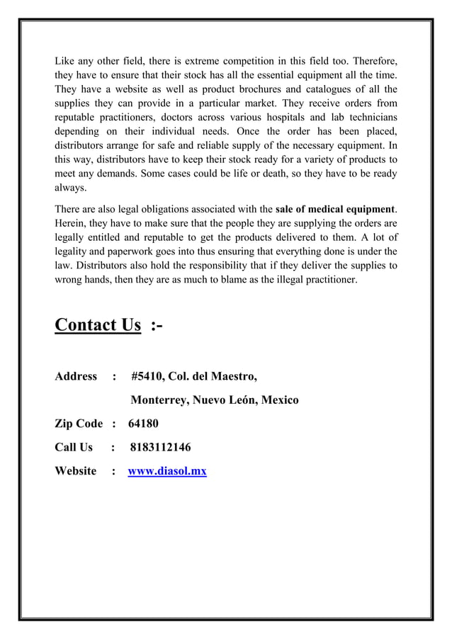 Responsibilities of medical equipment distributors PDF
