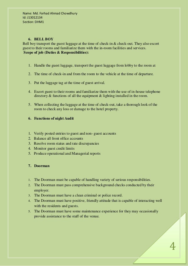 Responsibility Of Front Office Employees