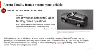 PwC AI Lab | 24
Recent Fatality from a autonomous vehicle
It happened at 10 p.m. in Tempe, Arizona, where ride-hailing com...