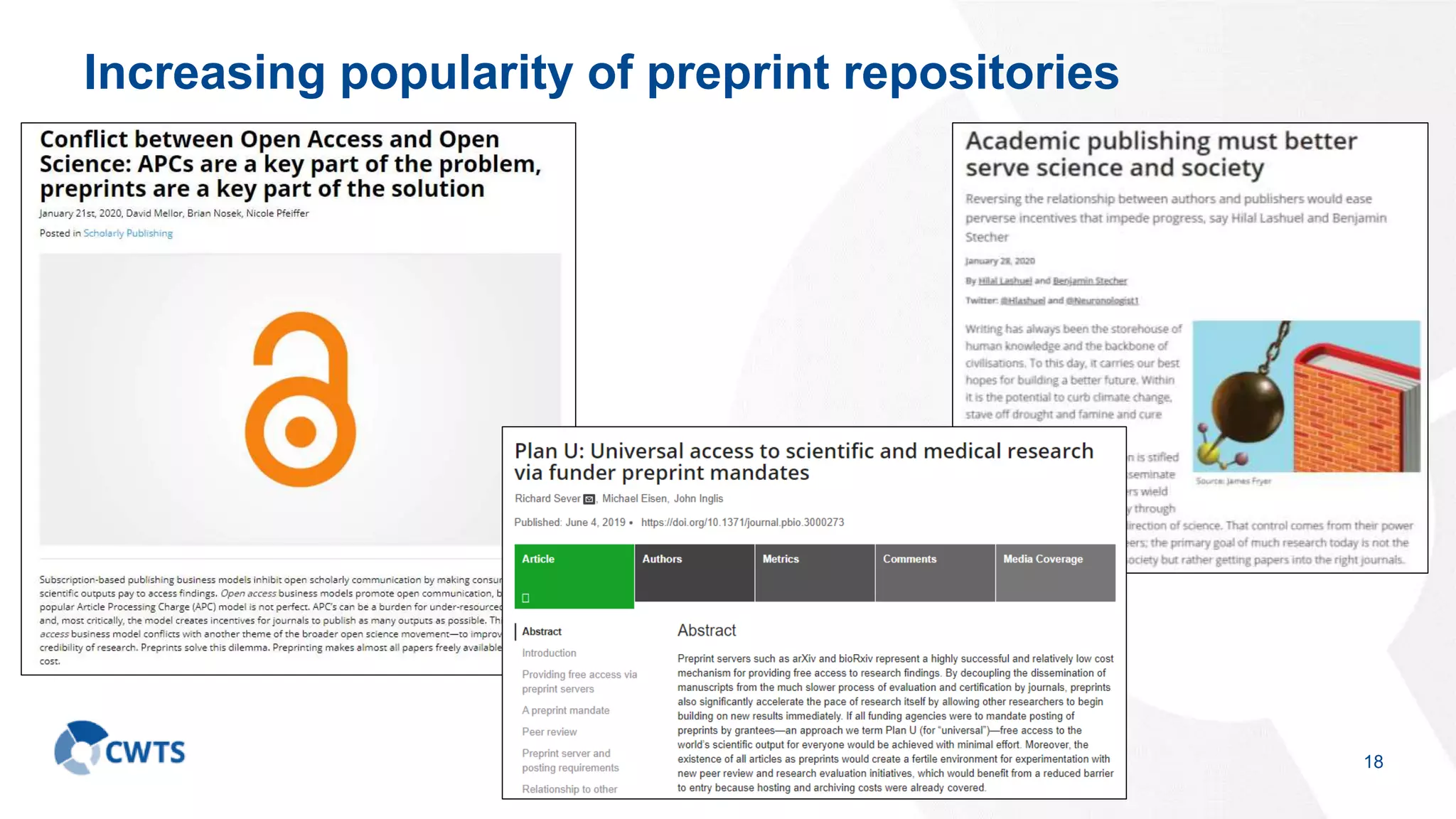 Increasing popularity of preprint repositories
18
 