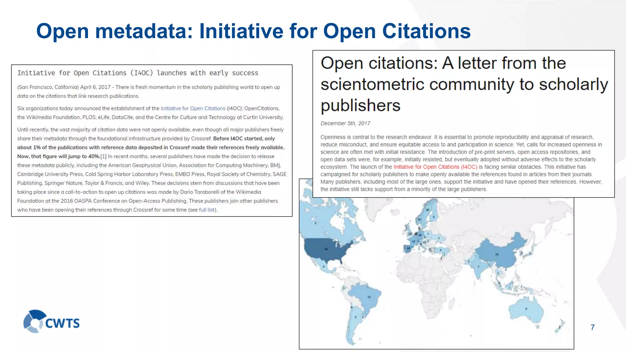 Open metadata: Initiative for Open Citations
7
 