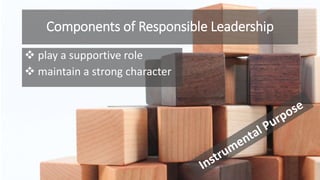 Components of Responsible Leadership 
 play a supportive role 
 maintain a strong character 
 