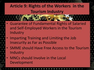 Article 9: Rights of the Workers  in the Tourism Industry<br />Guarantee of Fundamental Rights of Salaried and Self-Employ...