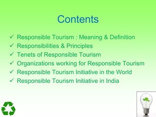 Responsible tourism initiatives in India | PPTX