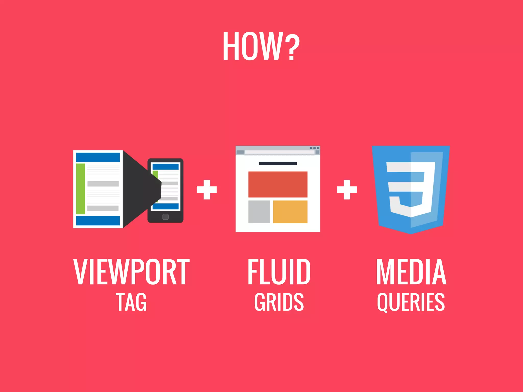 HOW?
+ +
VIEWPORT
TAG
FLUID
GRIDS
MEDIA
QUERIES
 