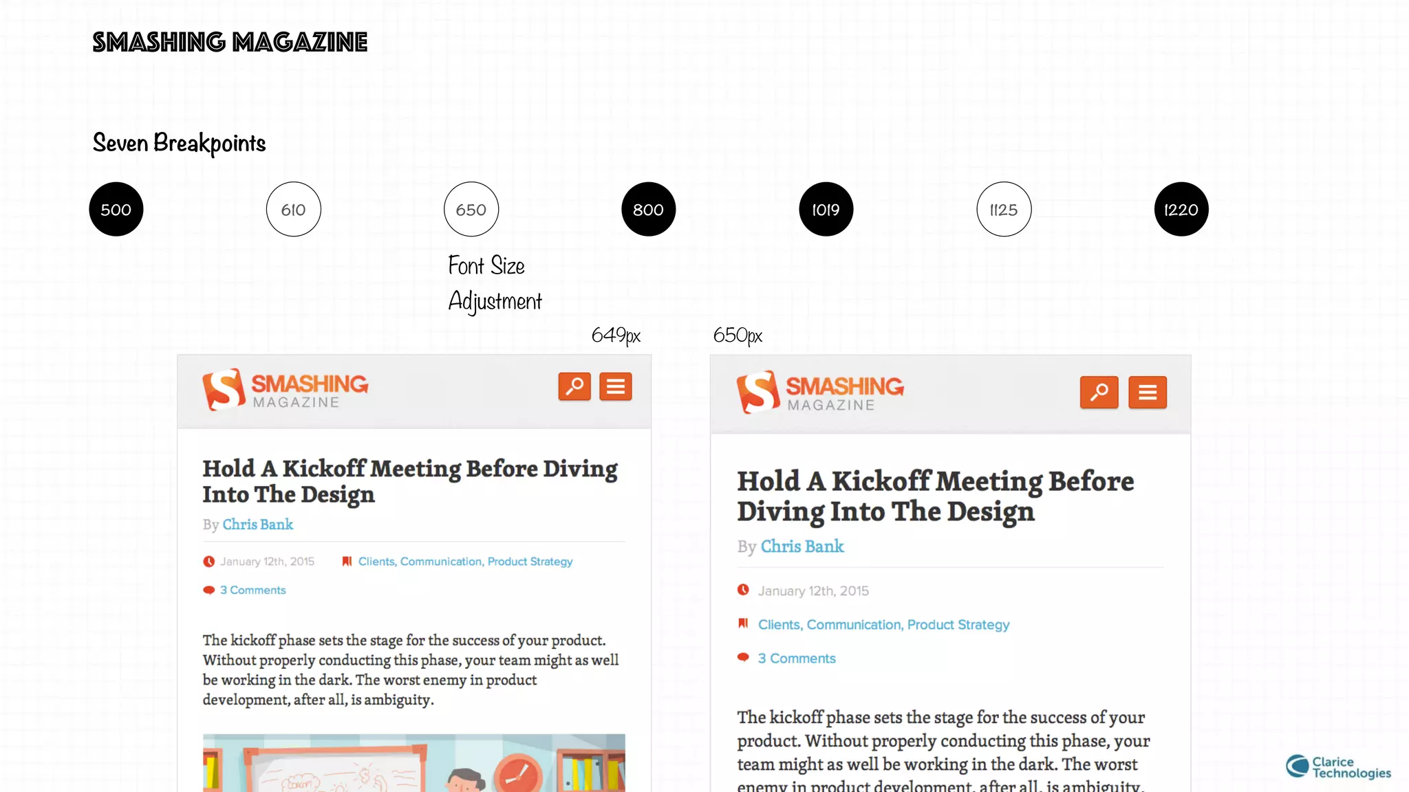 smashing magazine
Font Size
Adjustment
649px 650px
Seven Breakpoints
122011251019800650610500
 