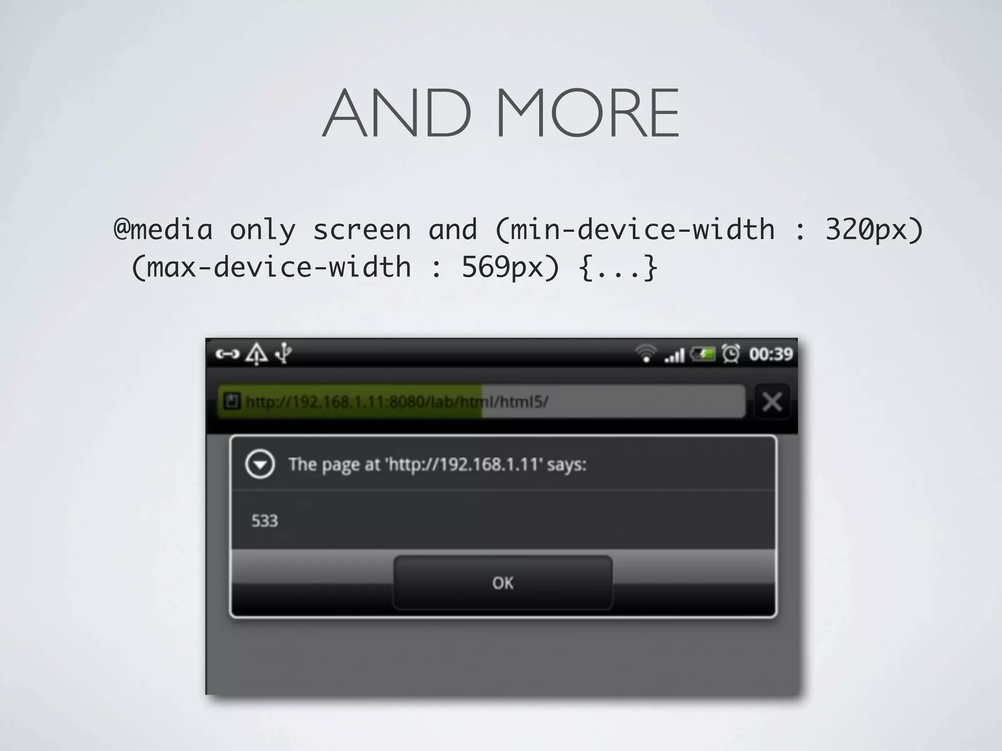 AND MORE
@media only screen and (min-device-width : 320px)
 (max-device-width : 569px) {...}
 