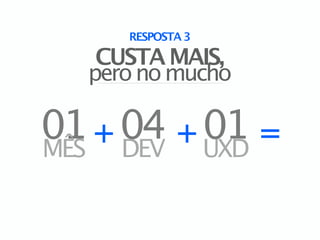 RESPOSTA 3

   CUSTA MAIS,
  pero no mucho

01 + 04 + UXD =
MÊS DEV
          01
 