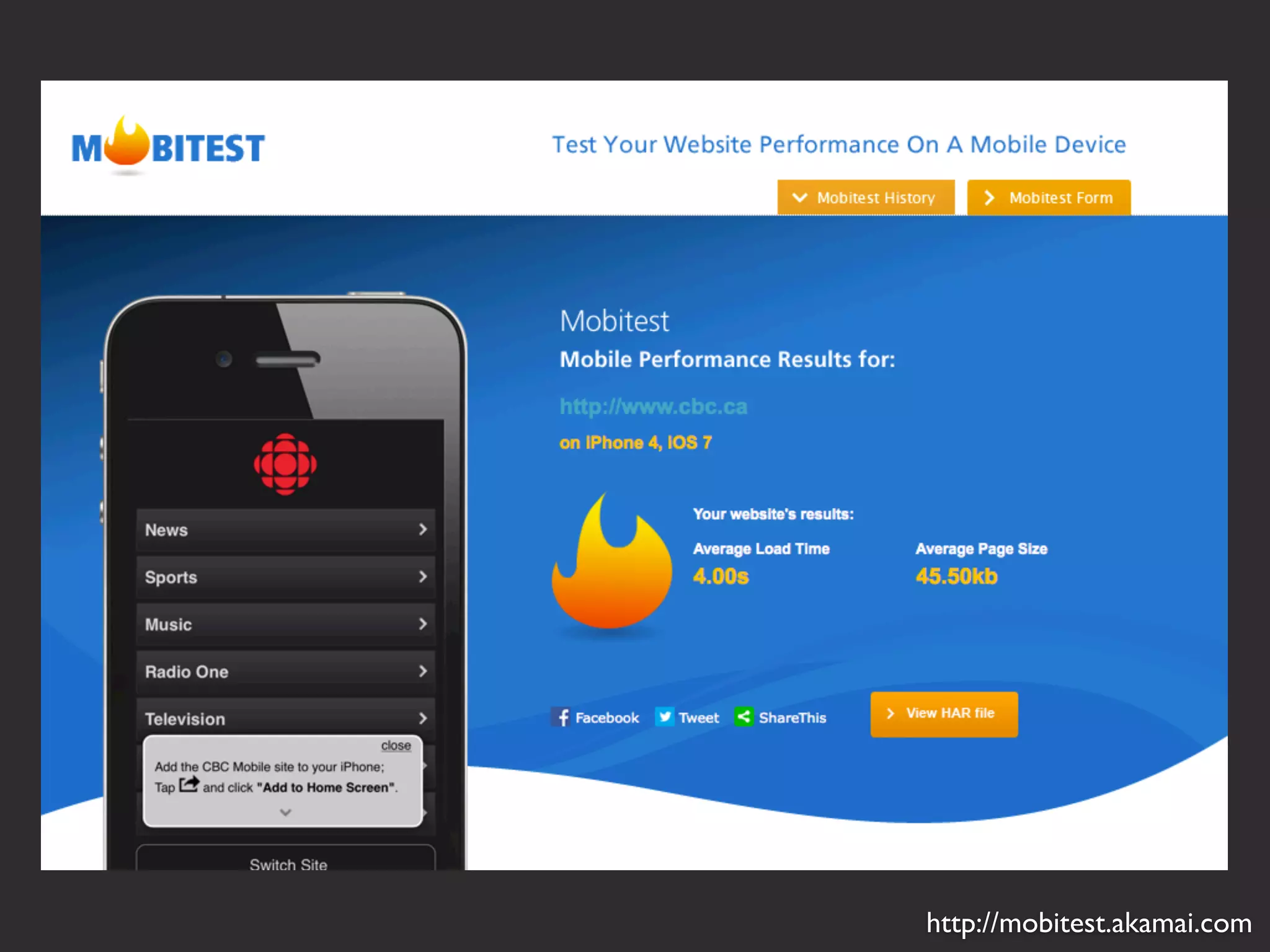 http://mobitest.akamai.com 
 