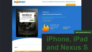 iPhone, iPad
and Nexus S
http://mobitest.akamai.com
 