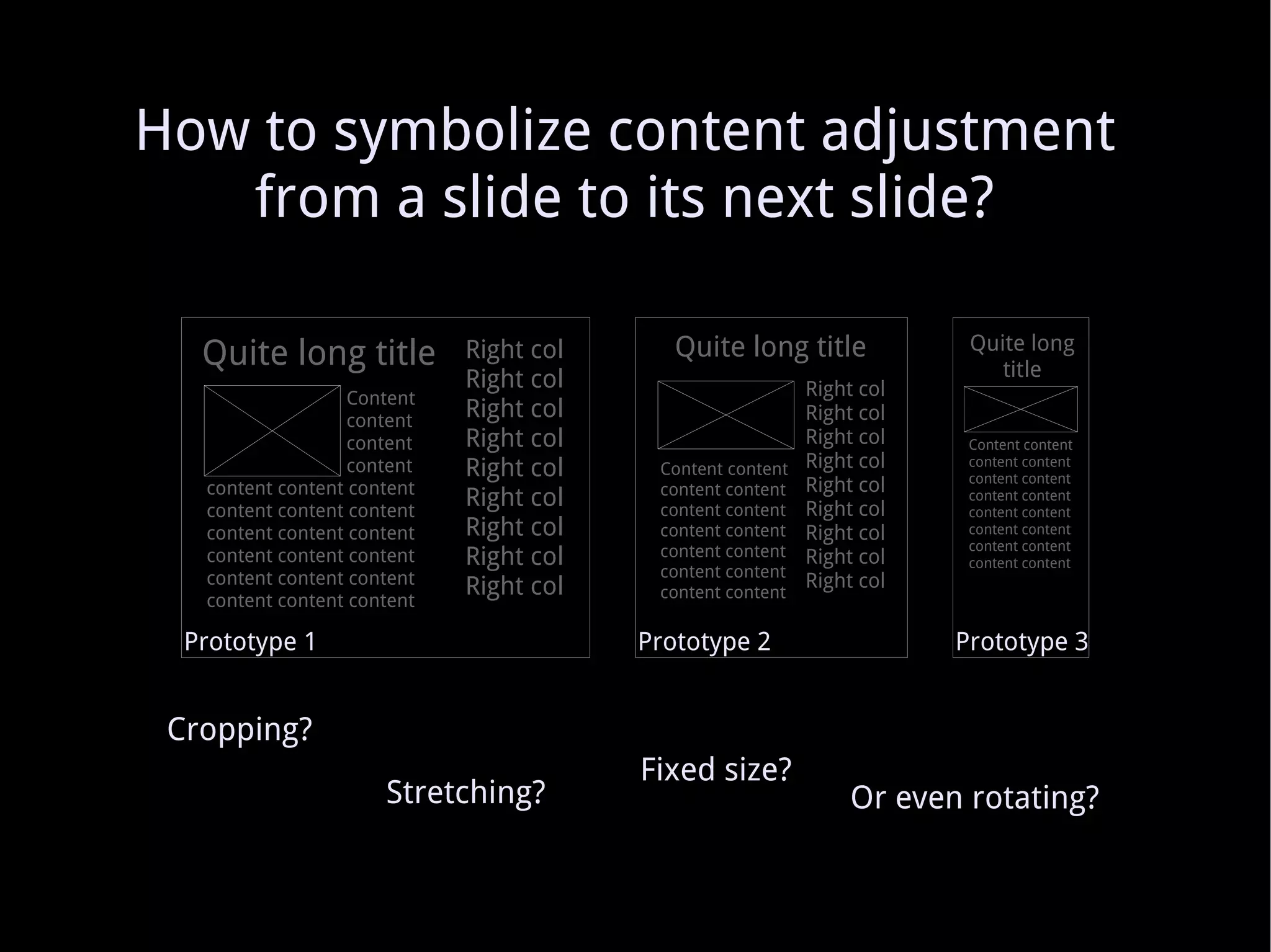 You don't know your content well: market-driven Prototype 1 Prototype 2 Prototype 3 1024 screen iPad (portrait) iPhone (portrait) 