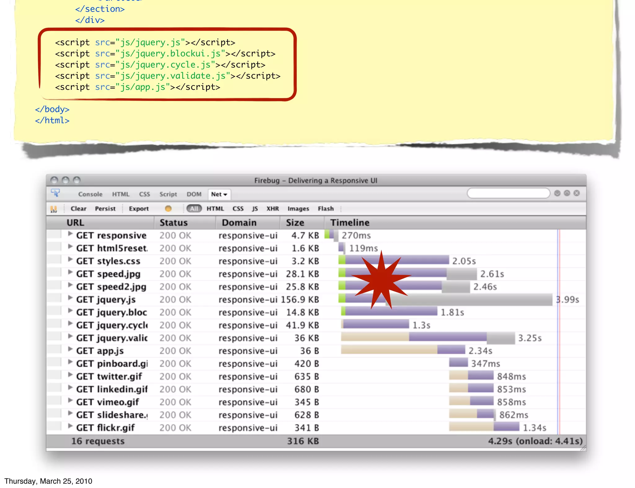 </article>
                   </section>
                   </div>

             <script       src="js/jquery.js"></script>
             <script       src="js/jquery.blockui.js"></script>
             <script       src="js/jquery.cycle.js"></script>
             <script       src="js/jquery.validate.js"></script>
             <script       src="js/app.js"></script>

        </body>
        </html>




Thursday, March 25, 2010
 