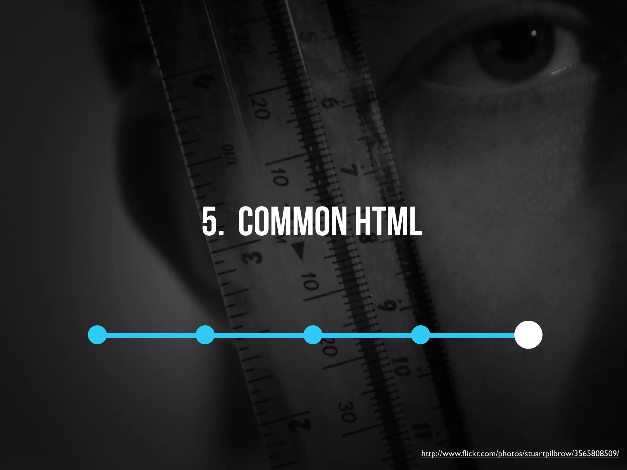 5. common html




             http://www.ﬂickr.com/photos/stuartpilbrow/3565808509/
 