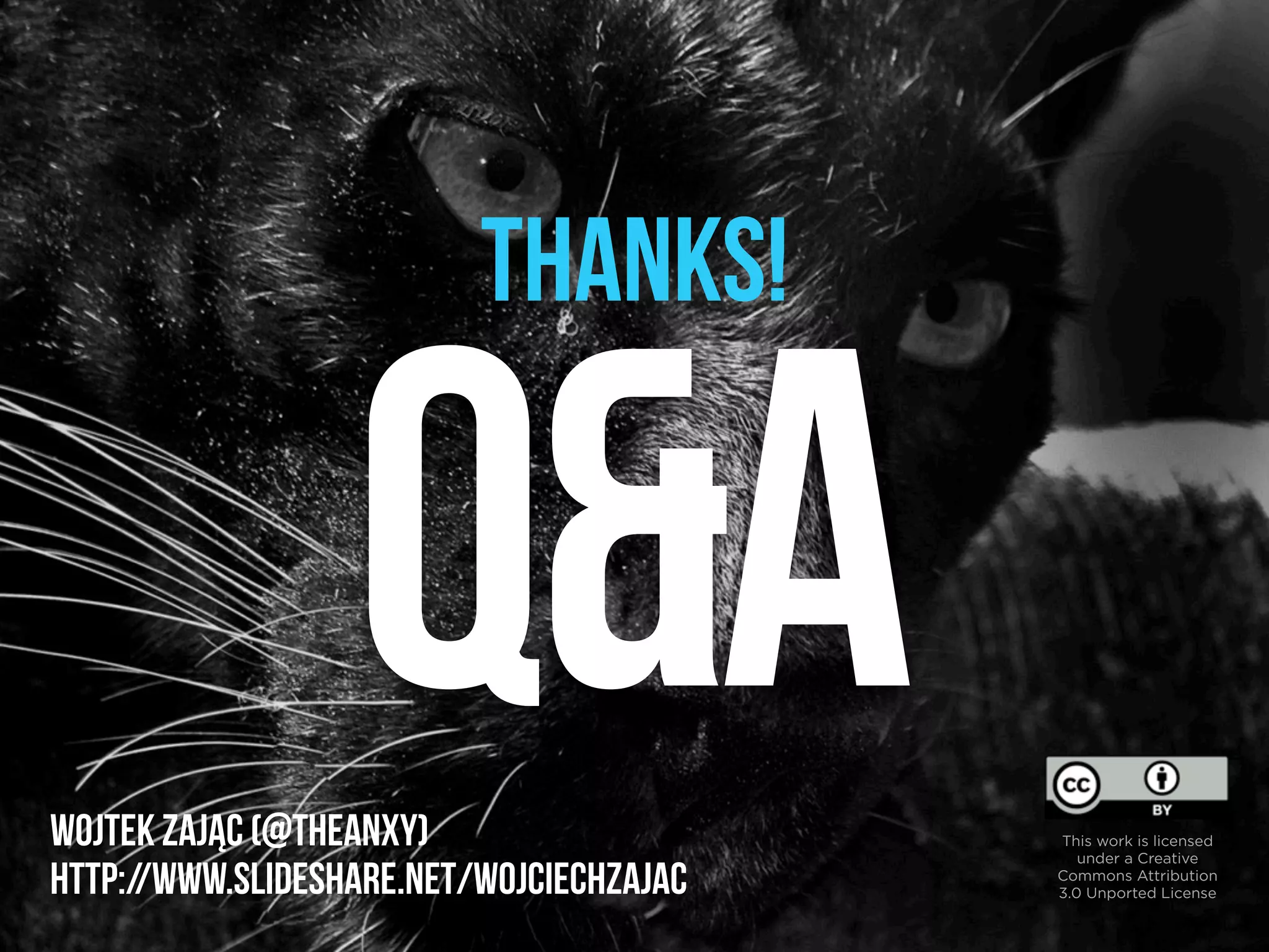 Thanks!


                  Q&A
Wojtek Zając (@theanxy)
http://www.slideshare.net/wojciechzajac
                                          This work is licensed
                                             under a Creative
                                          Commons Attribution
                                          3.0 Unported License
 