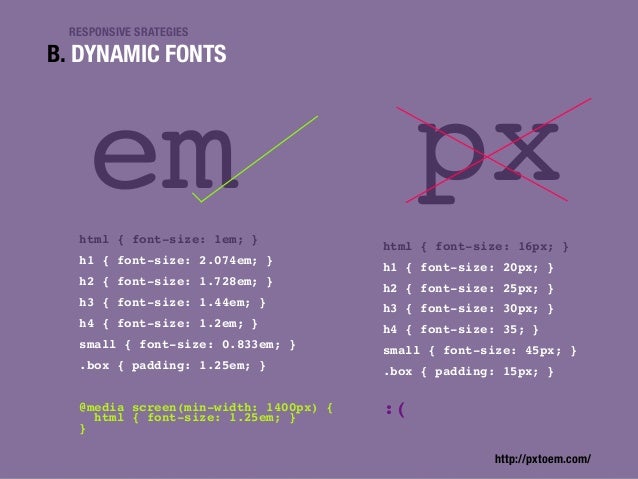 responsive design css frameworks font size 1em