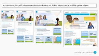 Voorbeeld van fluid grid: kolommenworden zelf ook breder als dit kan. Hierdoor vul je altijd het gehele scherm.
 