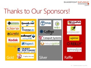 Thanks to Our Sponsors!




                          30   | SharePoint Saturday St. Louis 2012
 