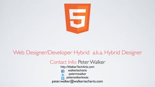 Web Designer/Developer Hybrid a.k.a. Hybrid Designer
Contact Info: Peter Walker	
http://WalkerTechArts.com!
walkertecharts!
petermwalker!
peterwalkertexas	
peter.walker@walkertecharts.com
 