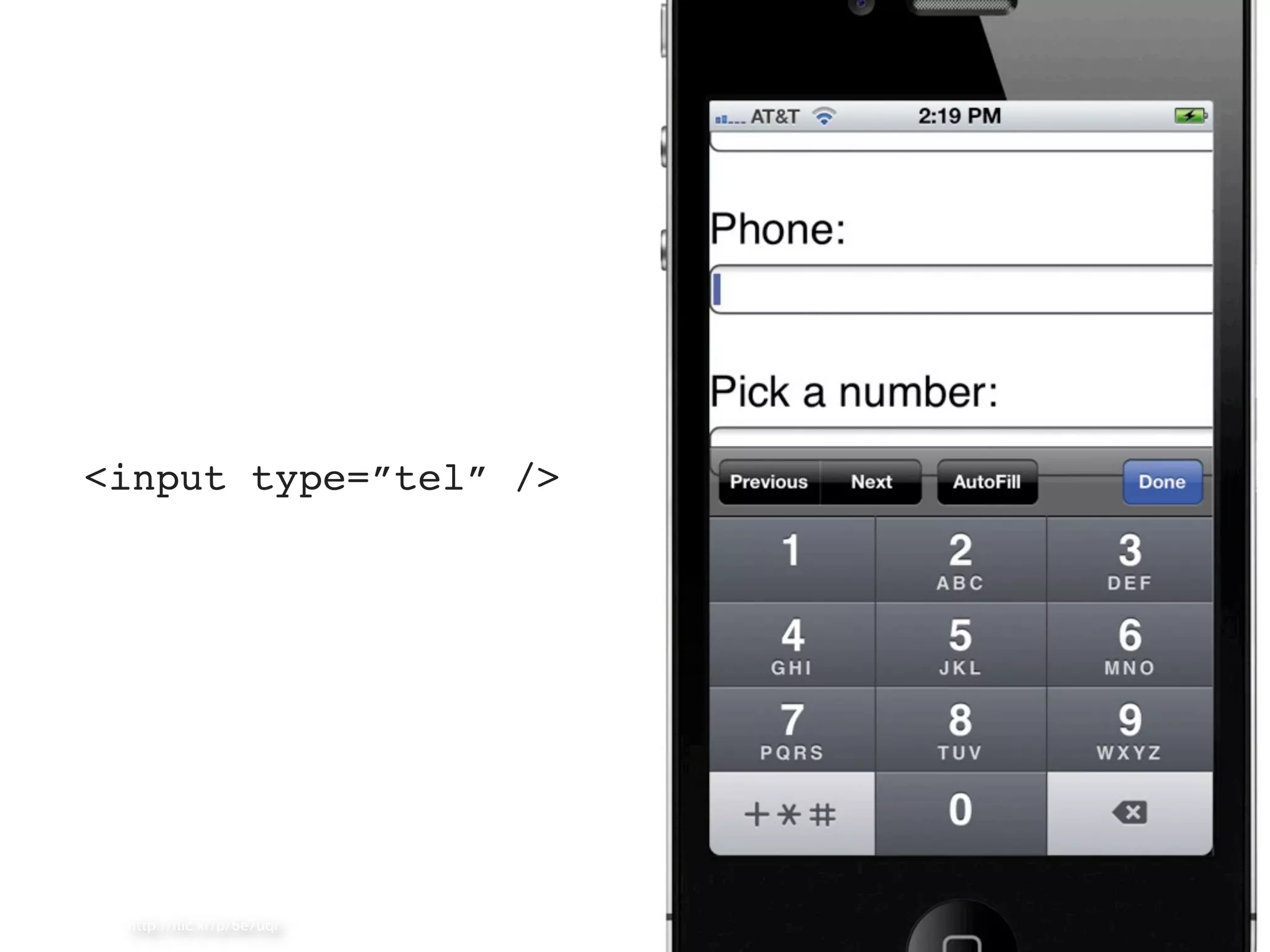 <input type=”tel” /> http://ﬂic.kr/p/6e7uqr 