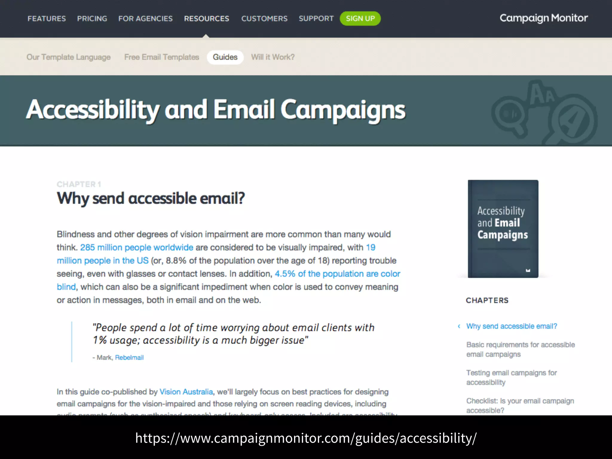 https://www.campaignmonitor.com/guides/accessibility/ 
 