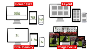 Screen Size.
Pixel Density. Image Focus.
Layout.
 