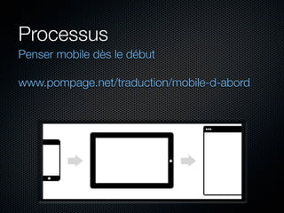 Processus
Penser mobile dès le début
www.pompage.net/traduction/mobile-d-abord

 