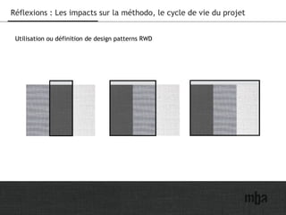 27
Réflexions : Les impacts sur la méthodo, le cycle de vie du projet
Utilisation ou définition de design patterns RWD
 