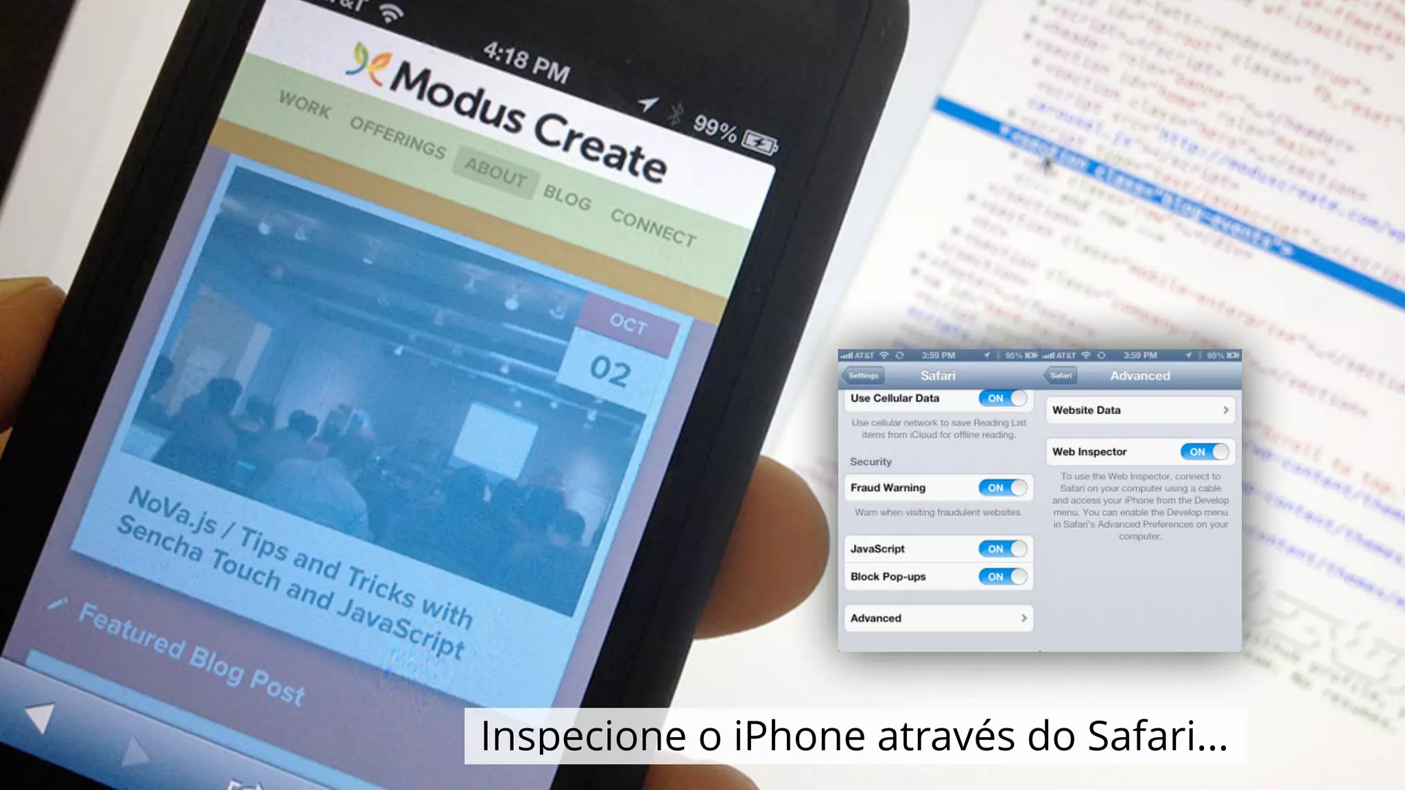 Inspecione o iPhone através do Safari...
 