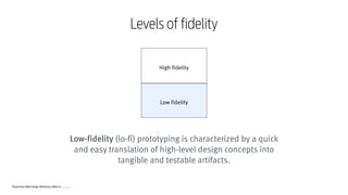 Responsive Web Design Workshop | Milan March 2014
Low-fidelity (lo-fi) prototyping is characterized by a quick
and easy translation of high-level design concepts into
tangible and testable artifacts.
116
Levels of fidelity
High fidelity
Low fidelity
 