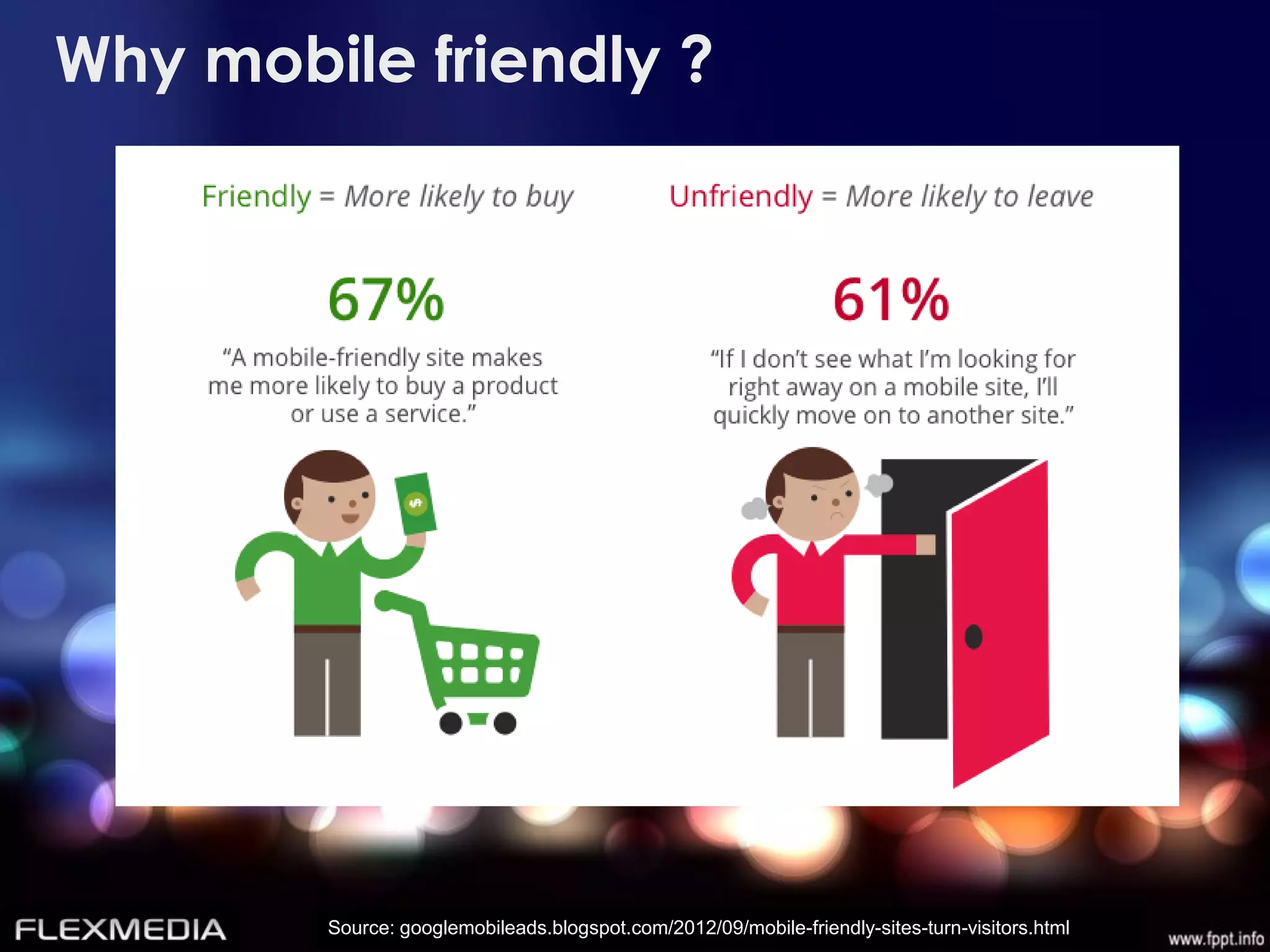 Why mobile friendly ?




        Source: googlemobileads.blogspot.com/2012/09/mobile-friendly-sites-turn-visitors.html
 
