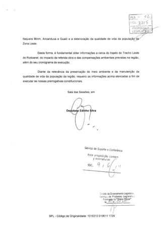 Resposta ao requerimento de informações à Dersa sobre a construção do Trecho Leste do Rodoanel 