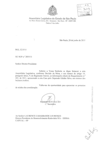 Resposta ao requerimento de informações à Dersa sobre a construção do Trecho Leste do Rodoanel 