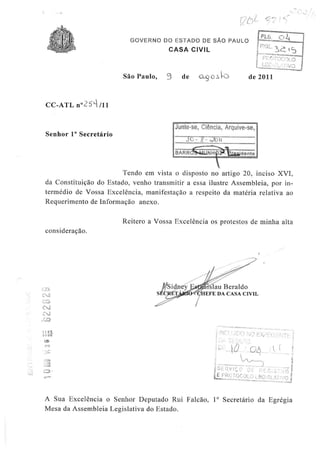 Resposta ao requerimento de informações à Dersa sobre a construção do Trecho Leste do Rodoanel 